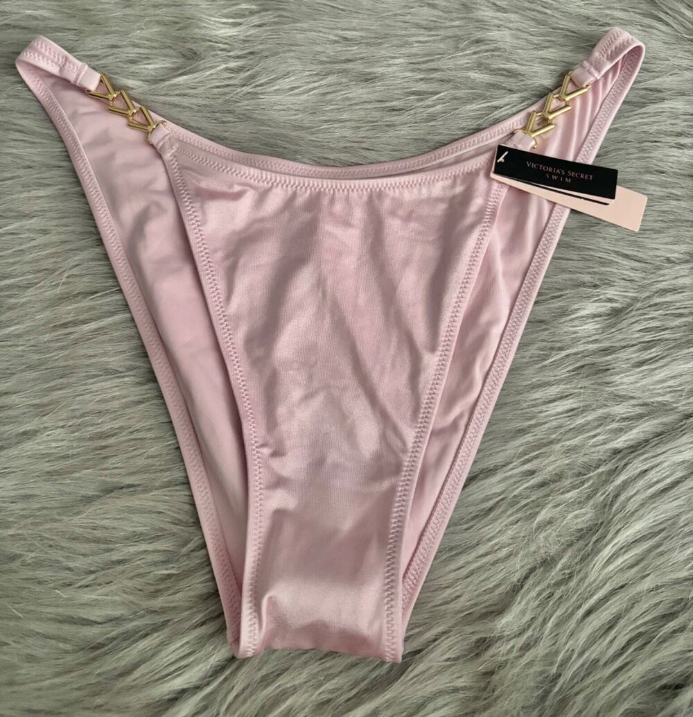 Victoria's Secret Nwt Light Pink w/ Gold V High Leg Swim Bottom Large L